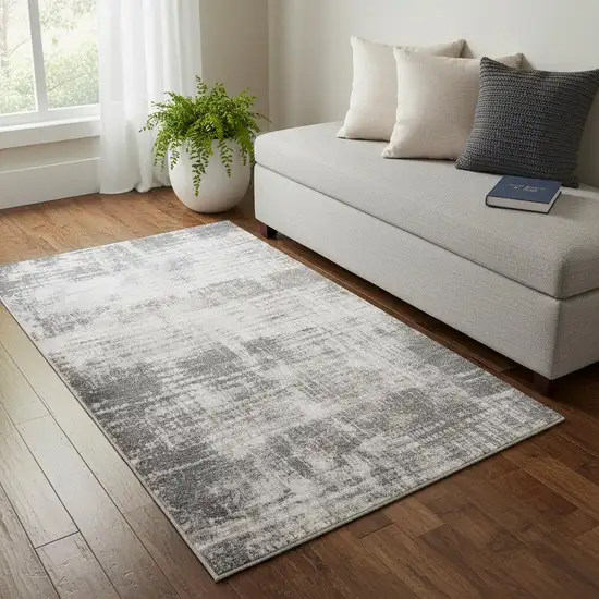 Cream And Gray Abstract Runner Rug Photo 1