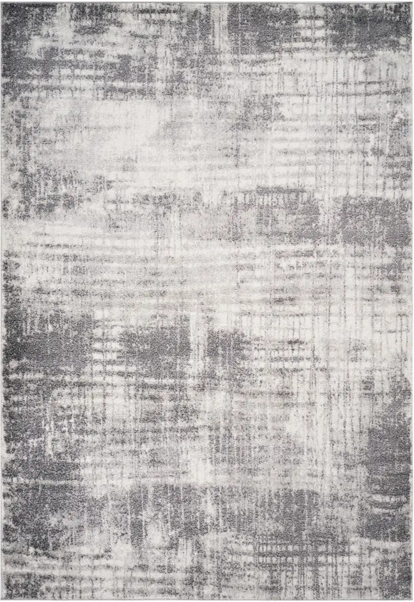 Cream And Gray Abstract Runner Rug Photo 2