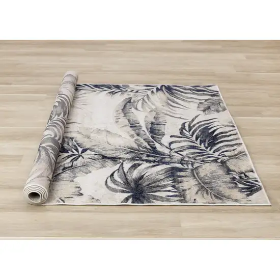 Cream And Gray Botanical Leaves Area Rug Photo 6