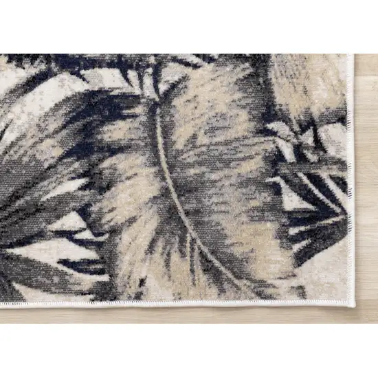 Cream And Gray Botanical Leaves Area Rug Photo 4