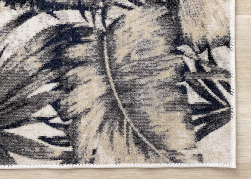 Cream And Gray Botanical Leaves Area Rug Photo 4