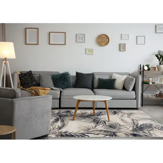 Cream And Gray Botanical Leaves Area Rug Photo 2