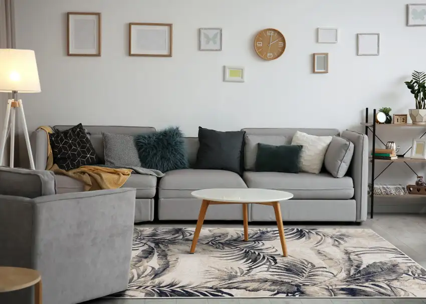 Cream And Gray Botanical Leaves Area Rug Photo 2