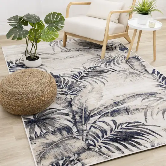 Cream And Gray Botanical Leaves Area Rug Photo 1