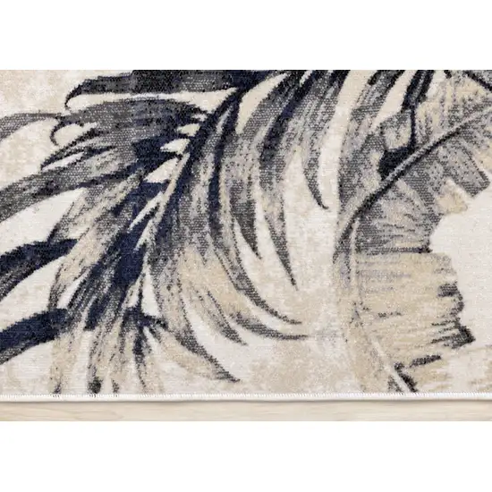 Cream And Gray Botanical Leaves Area Rug Photo 7