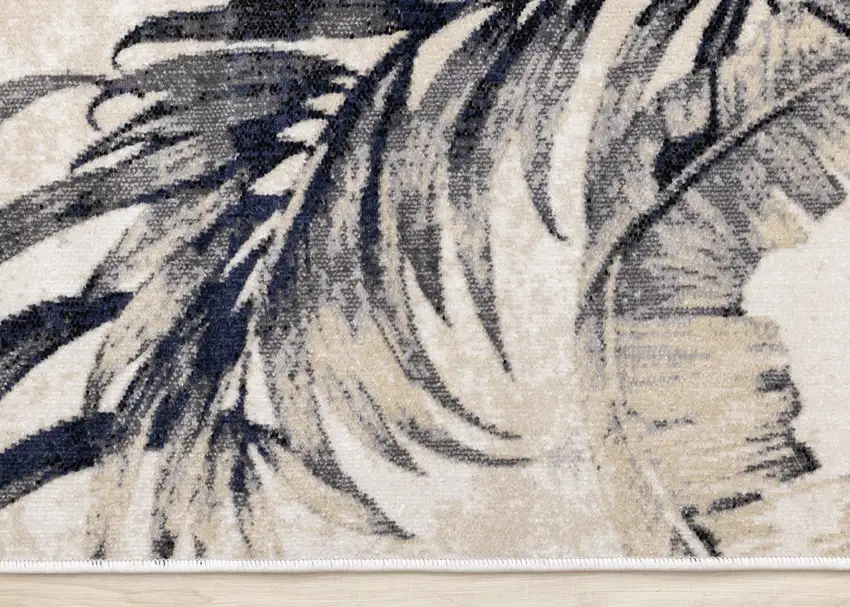 Cream And Gray Botanical Leaves Area Rug Photo 7