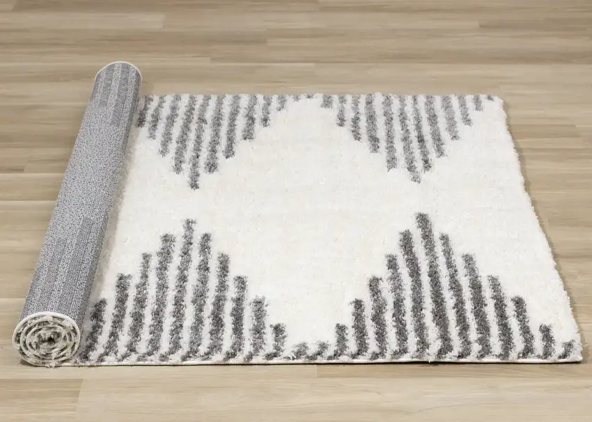 Cream And Gray Geometric Area Rug Photo 9