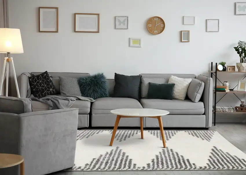 Cream And Gray Geometric Area Rug Photo 5