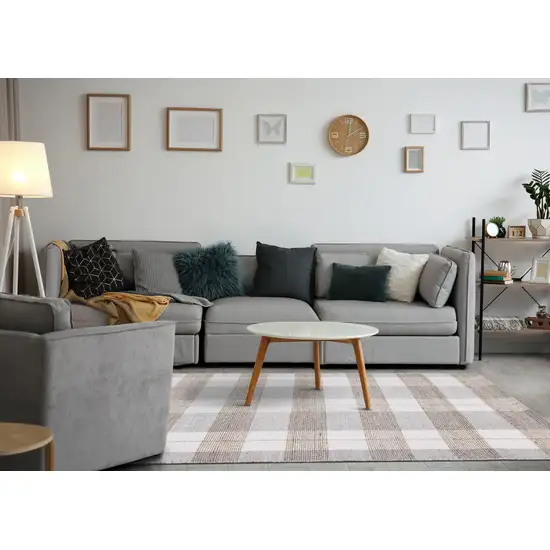 Cream And Gray Geometric Hand Woven Area Rug Photo 7