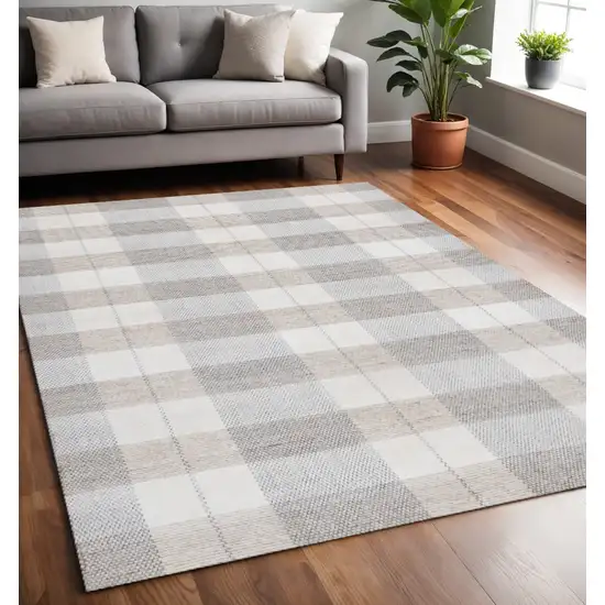 Cream And Gray Geometric Hand Woven Area Rug Photo 1
