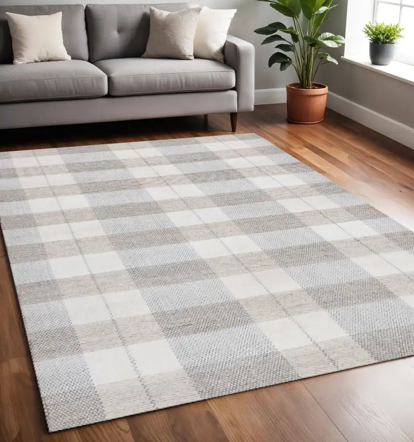 Cream And Gray Geometric Hand Woven Area Rug Photo 1
