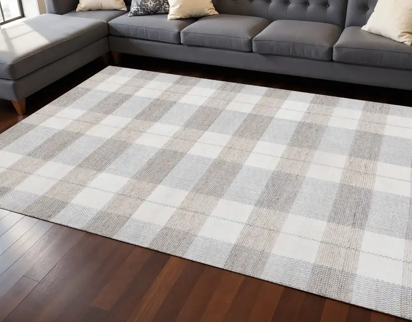 Cream And Gray Geometric Hand Woven Area Rug Photo 1