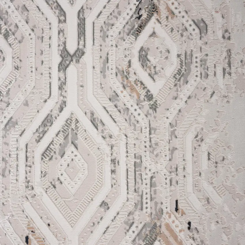 Cream And Gray Ikat Area Rug Photo 6
