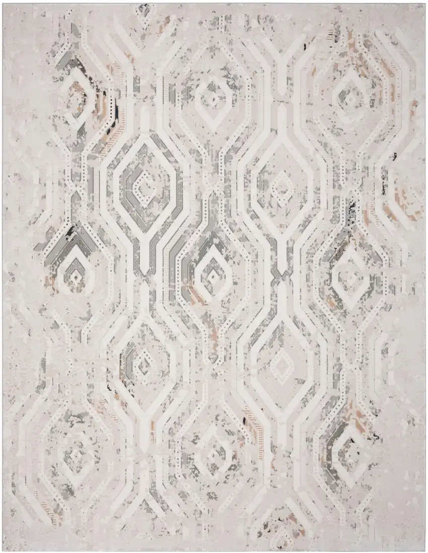 Cream And Gray Ikat Area Rug Photo 2