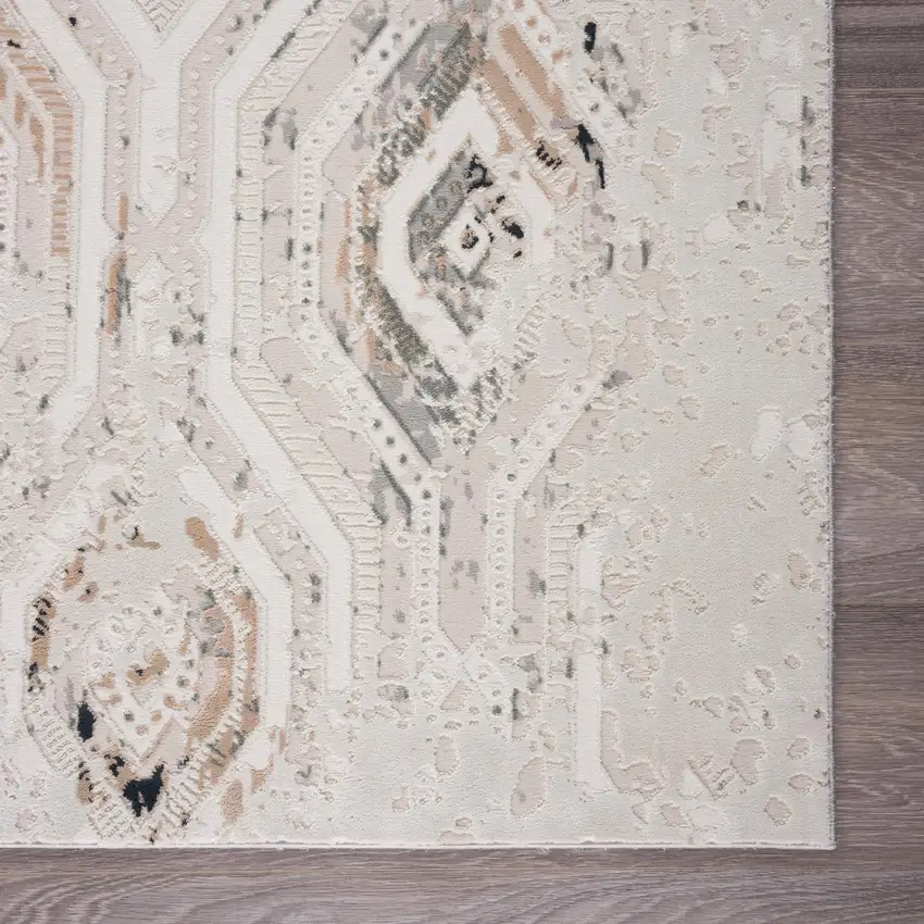 Cream And Gray Ikat Area Rug Photo 5