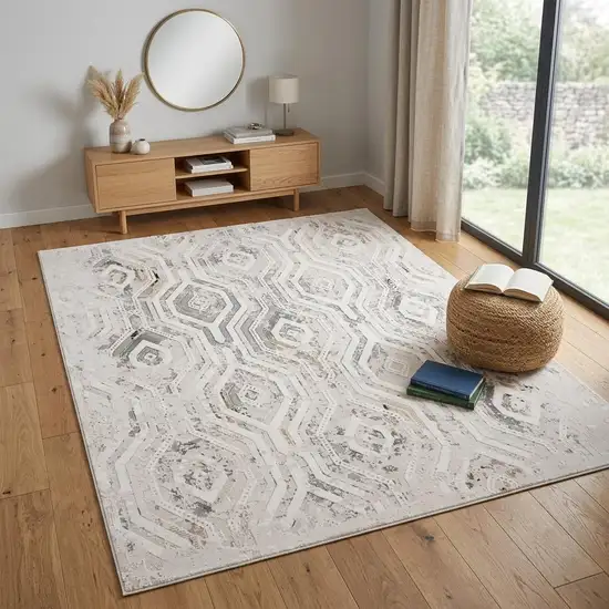 Cream And Gray Ikat Area Rug Photo 1