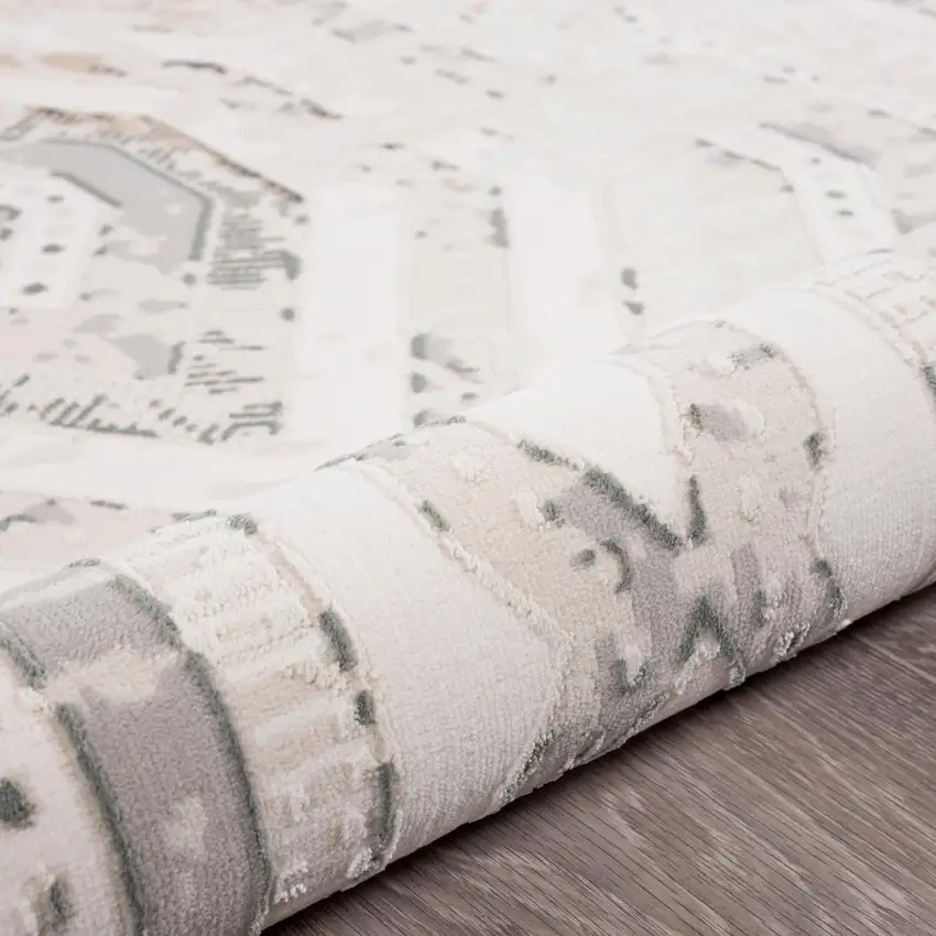Cream And Gray Ikat Area Rug Photo 4