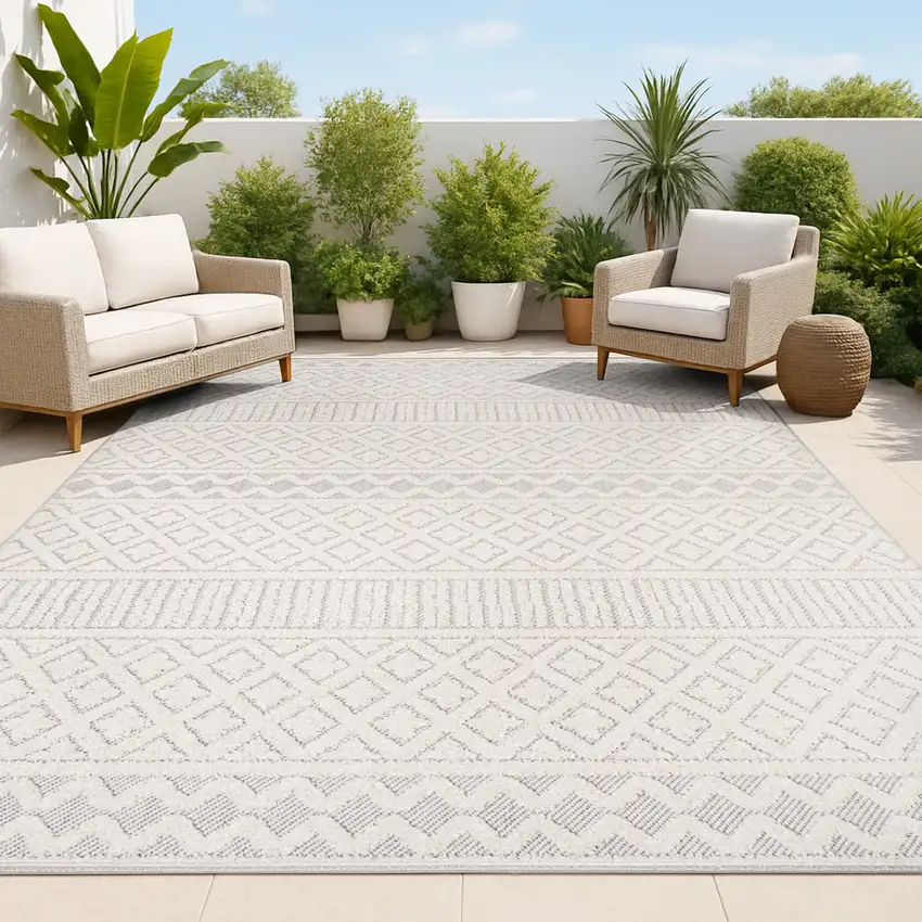 Cream And Gray Trellis Indoor Outdoor Area Rug Photo 3