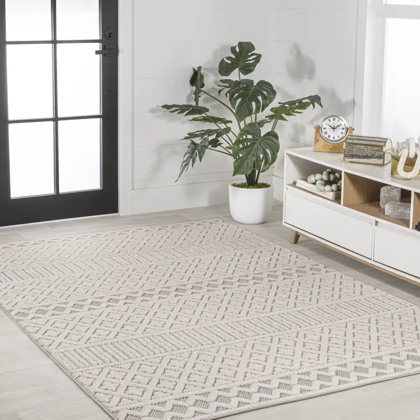 Cream And Gray Trellis Indoor Outdoor Area Rug Photo 6