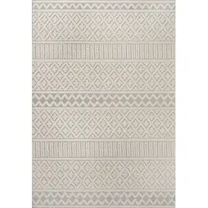 Photo of Cream And Gray Trellis Indoor Outdoor Area Rug