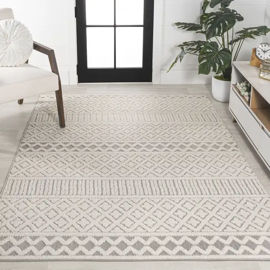 Cream And Gray Trellis Indoor Outdoor Area Rug Photo 5