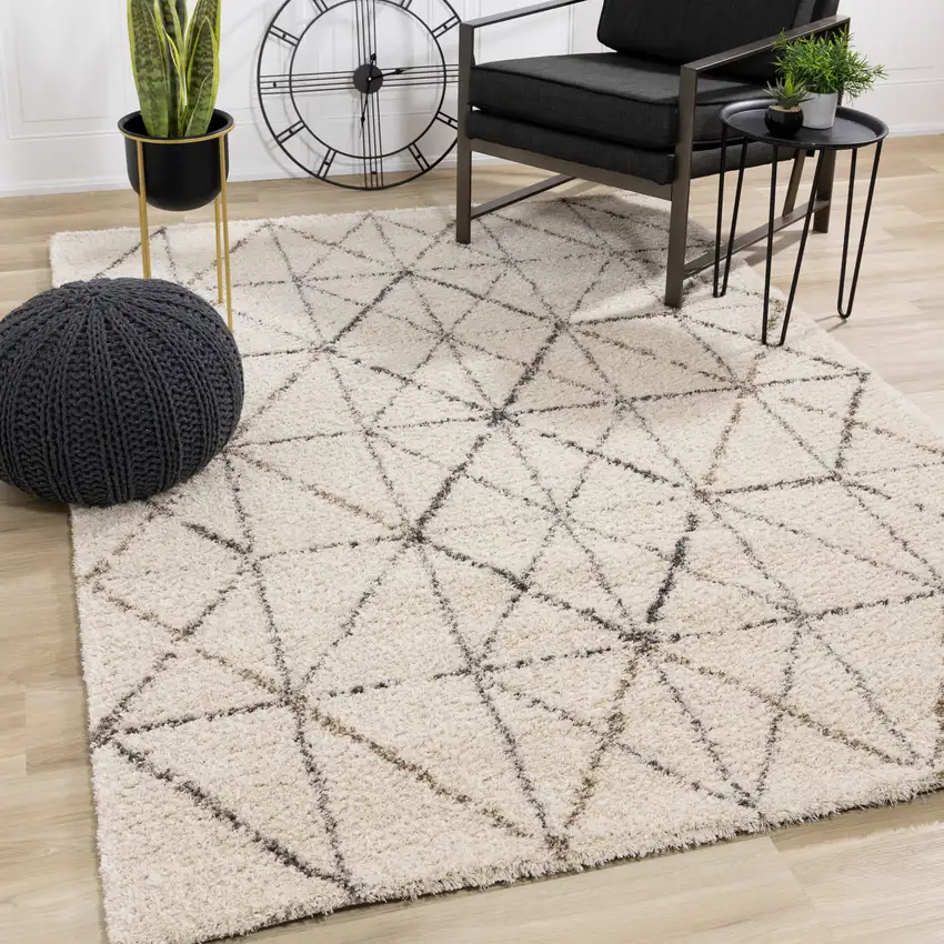Cream And Gray Tribal Area Rug Photo 6