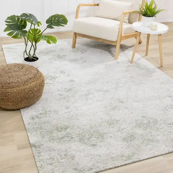 Cream And Green Abstract Area Rug Photo 5