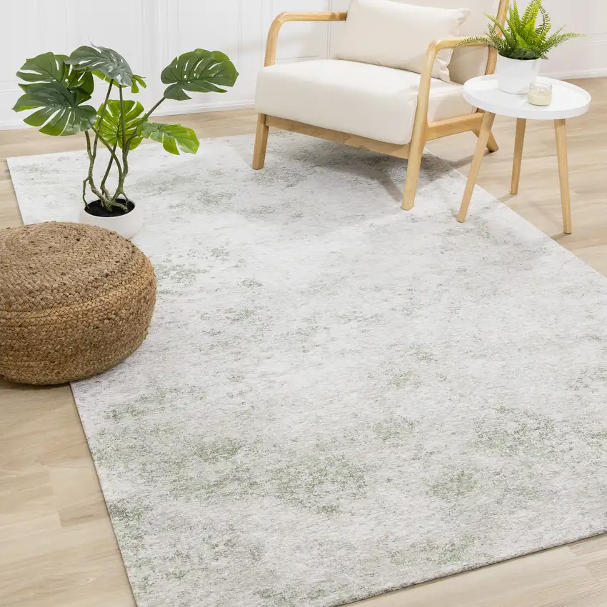 Cream And Green Abstract Area Rug Photo 6