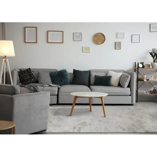 Cream And Green Abstract Area Rug Photo 7