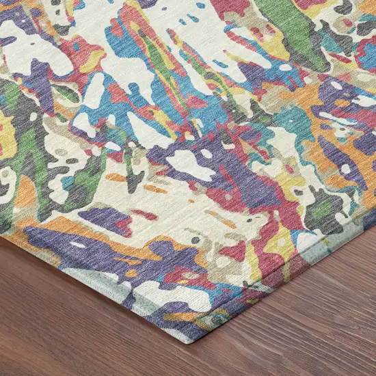 Cream And Green Abstract Washable Indoor Outdoor Area Rug Photo 8