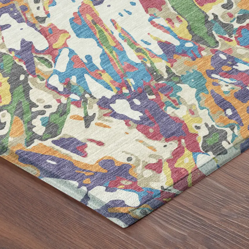 Cream And Green Abstract Washable Indoor Outdoor Area Rug Photo 8