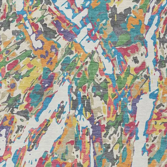 Cream And Green Abstract Washable Indoor Outdoor Area Rug Photo 2