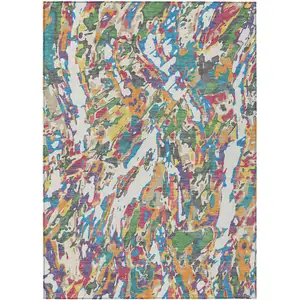 Photo of Cream And Green Abstract Washable Indoor Outdoor Area Rug