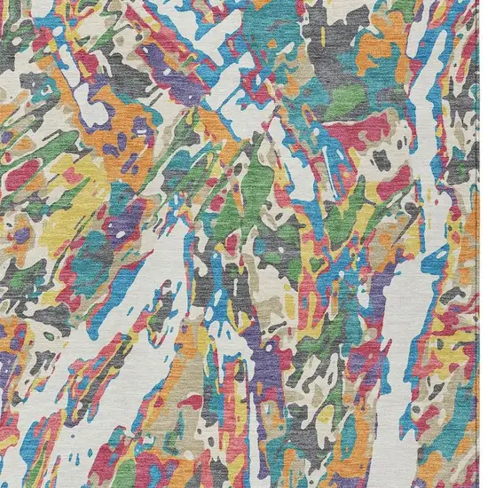 Cream And Green Abstract Washable Indoor Outdoor Area Rug Photo 2