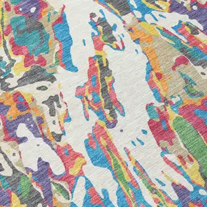 Photo of Cream And Green Abstract Washable Indoor Outdoor Area Rug