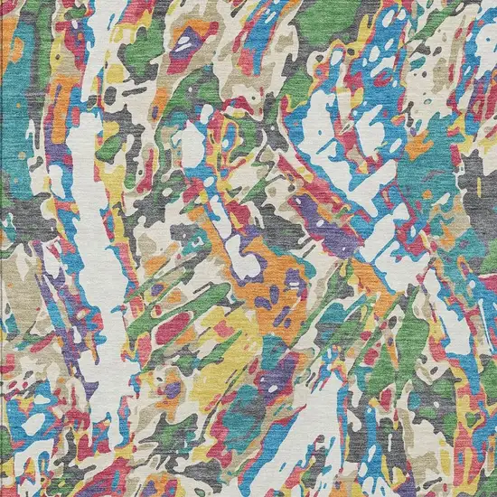 Cream And Green Abstract Washable Indoor Outdoor Area Rug Photo 2