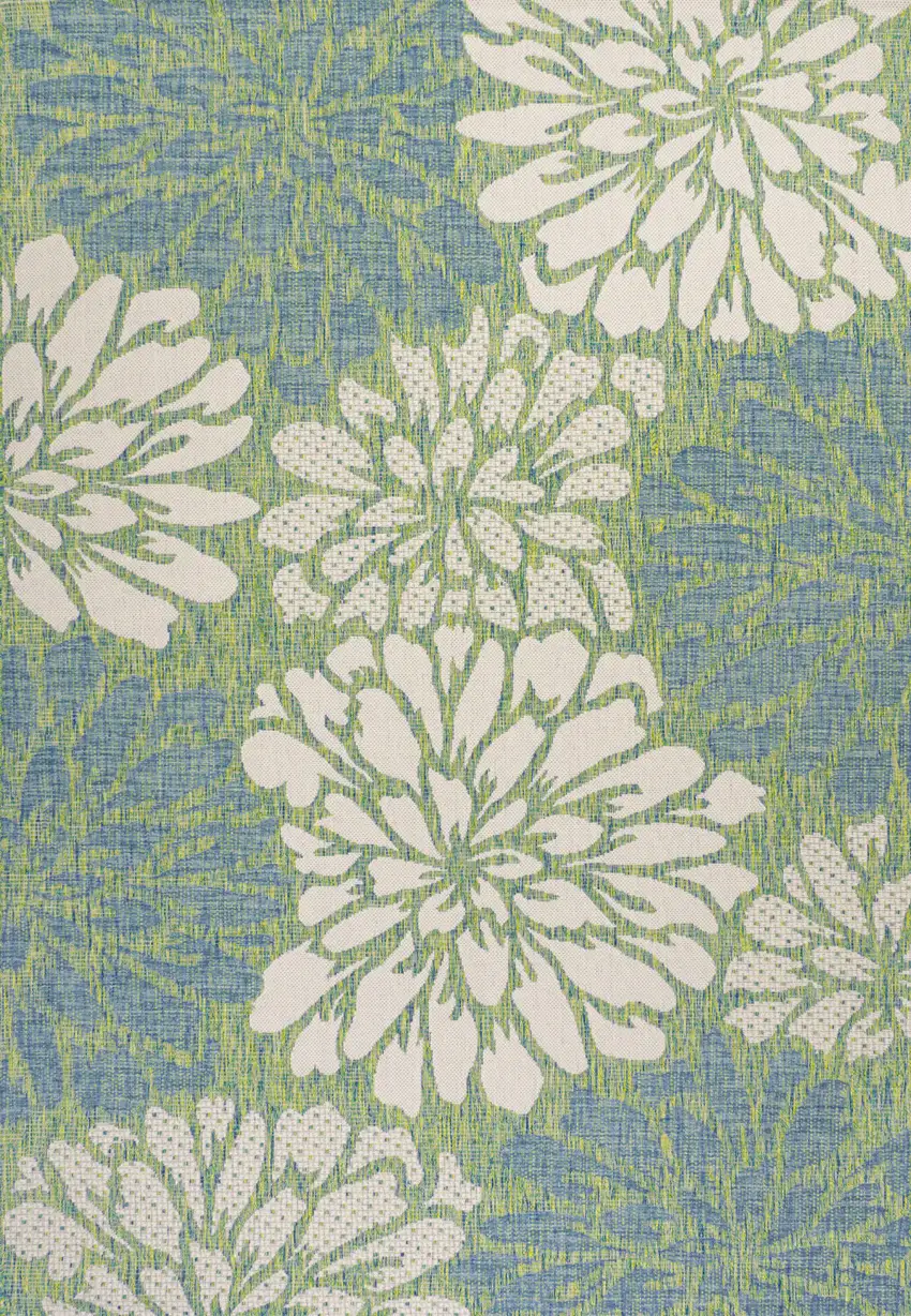 Cream And Green Floral Indoor Outdoor Area Rug Photo 3