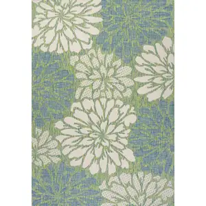 Photo of Cream And Green Floral Indoor Outdoor Area Rug