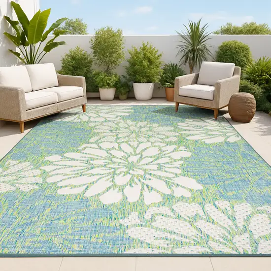 Cream And Green Floral Indoor Outdoor Area Rug Photo 3