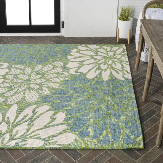Cream And Green Floral Indoor Outdoor Area Rug Photo 9