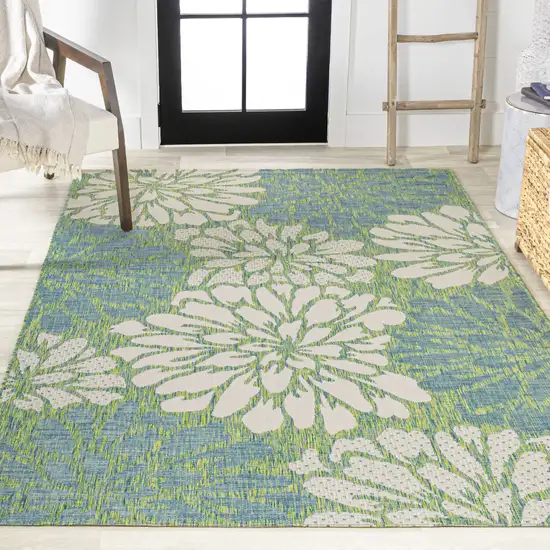 Cream And Green Floral Indoor Outdoor Area Rug Photo 6