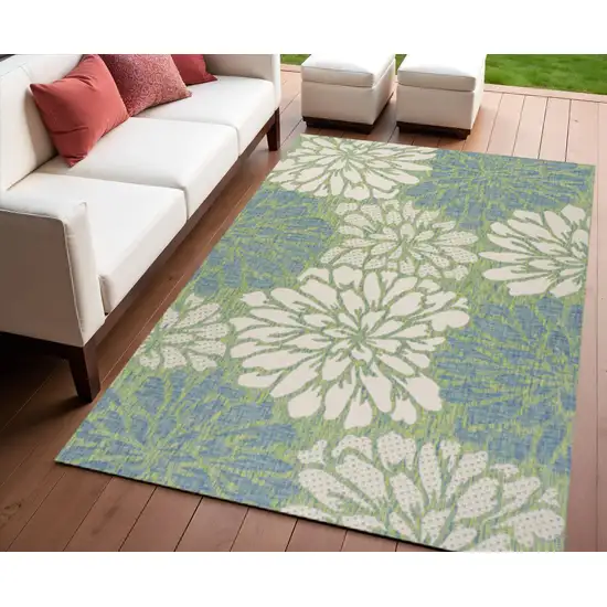 Cream And Green Floral Indoor Outdoor Area Rug Photo 1