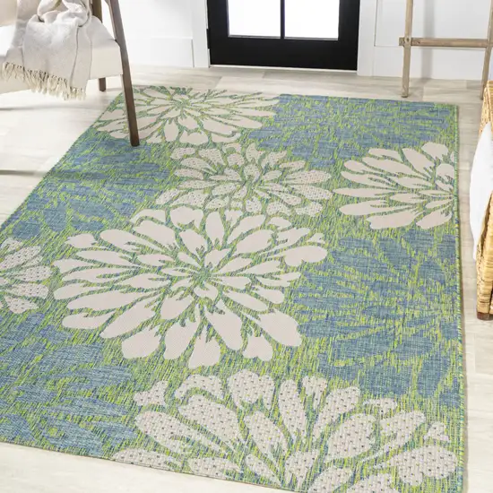 Cream And Green Floral Indoor Outdoor Area Rug Photo 4