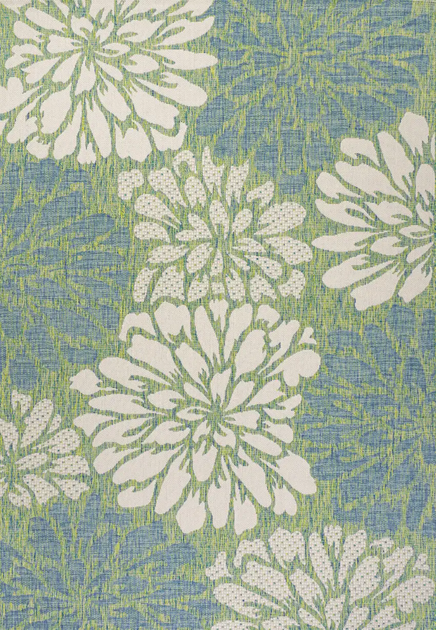 Cream And Green Floral Indoor Outdoor Area Rug Photo 1