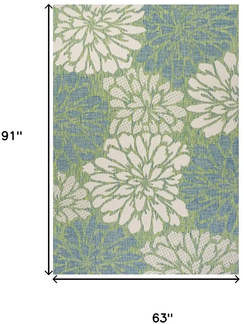 Cream And Green Floral Indoor Outdoor Area Rug Photo 5