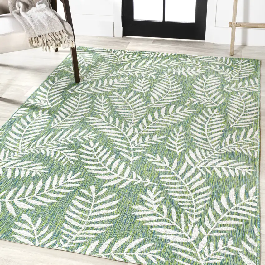 Cream And Green Floral Indoor Outdoor Area Rug Photo 5