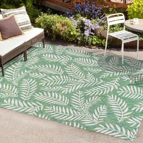 Cream And Green Floral Indoor Outdoor Area Rug Photo 9