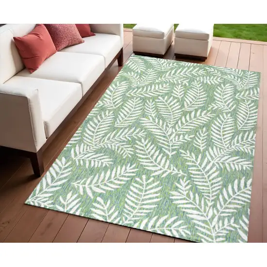 Cream And Green Floral Indoor Outdoor Area Rug Photo 1