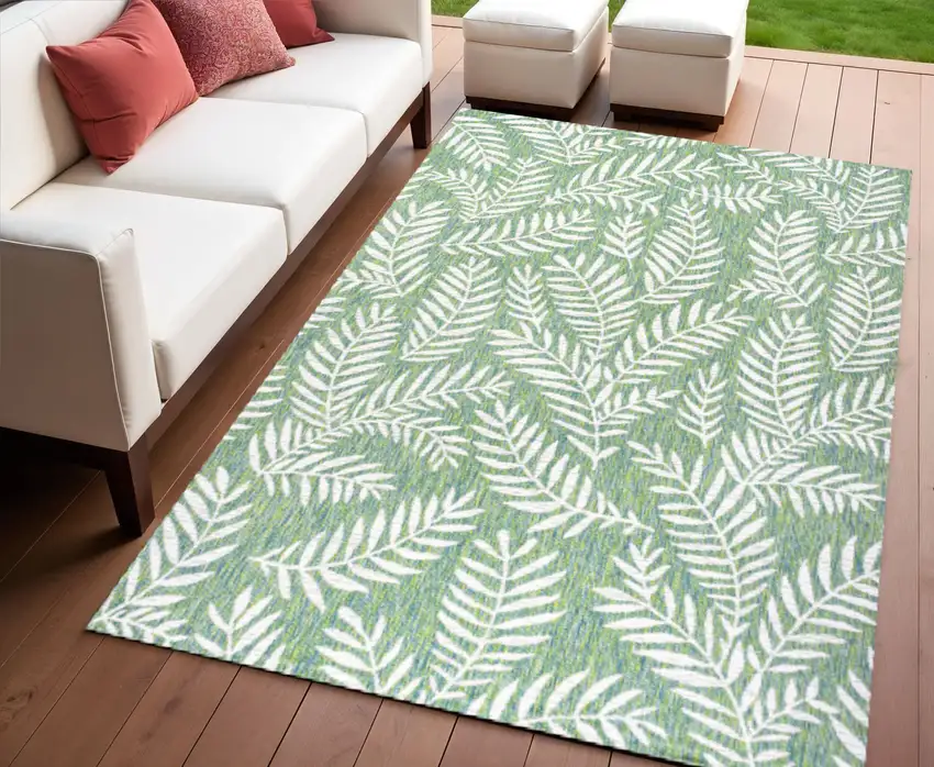 Cream And Green Floral Indoor Outdoor Area Rug Photo 1