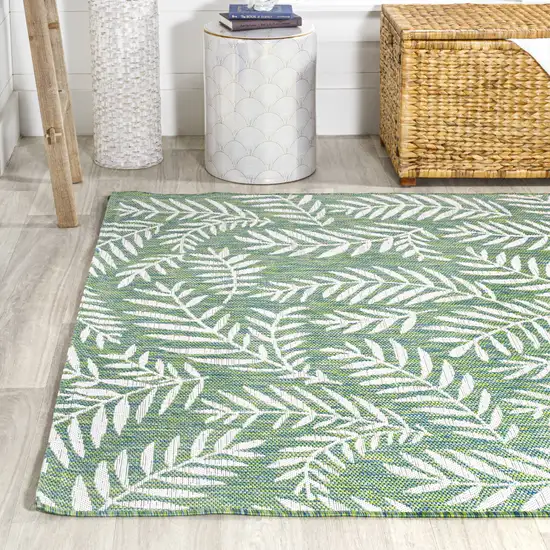 Cream And Green Floral Indoor Outdoor Area Rug Photo 6